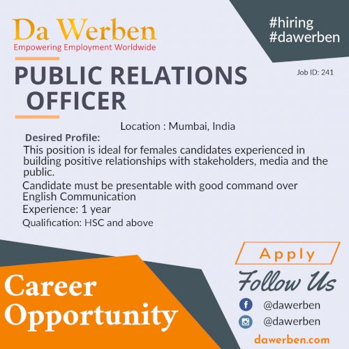 Public Relation Officer- visit www.dawerben.com